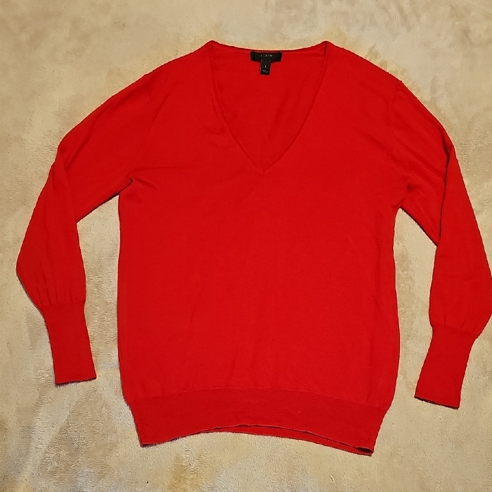J. Crew Red V-Neck Sweater Classic Knit